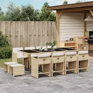 vidaXL Ensemble à manger de jardin et coussins 13 pcs beige pas cher