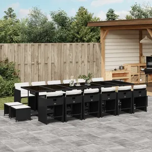 vidaXL Ensemble à manger de jardin 17 pcs coussins noir résine tressée pas cher