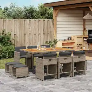 vidaXL Ensemble à manger de jardin 11pcs avec coussins gris poly rotin pas cher