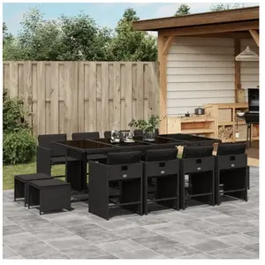vidaXL Ensemble à manger de jardin 13 pcs coussins noir résine tressée pas cher