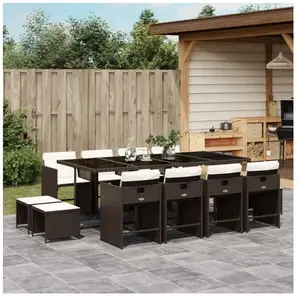 vidaXL Ensemble à manger de jardin avec coussins 13 pcs marron rotin pas cher