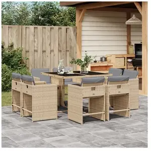 vidaXL 9-delige Tuinset met kussens poly rattan gemengd beige3211200 pas cher