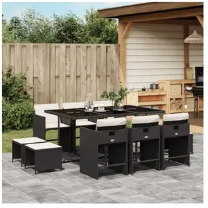 vidaXL Ensemble à manger de jardin 11 pcs coussins noir résine tressée pas cher