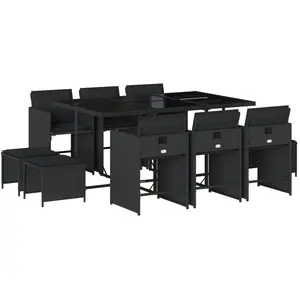 vidaXL Ensemble à manger de jardin 11 pcs coussins noir résine tressée pas cher