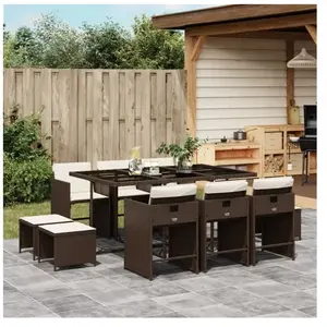 vidaXL Ensemble à manger de jardin et coussins 11 pcs marron rotin pas cher