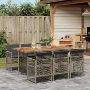 vidaXL Ensemble à manger de jardin et coussins 7 pcs gris rotin pas cher
