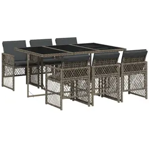 vidaXL Ensemble à manger de jardin et coussins 7 pcs gris rotin pas cher