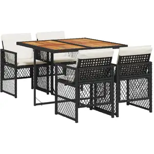vidaXL Ensemble à manger de jardin coussins 5pcs noir résine tressée pas cher