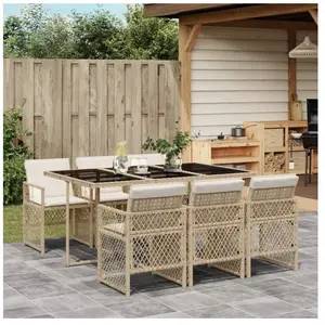 Comparateur de prix : vidaXL Ensemble à manger de jardin et coussins 7 pcs beige poly rotin