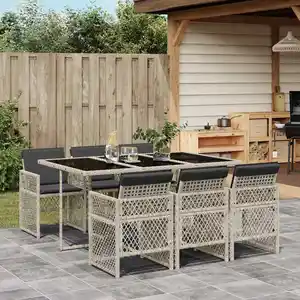 vidaXL Ensemble à manger de jardin et coussins 7 pcs gris clair rotin pas cher