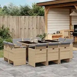 vidaXL Ensemble à manger de jardin et coussins 11 pcs mélange beige pas cher