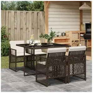 Comparateur de prix : vidaXL Ensemble à manger de jardin 5 pcs et coussins marron poly rotin