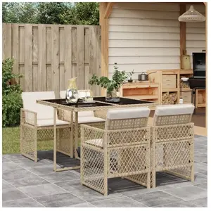 Comparateur de prix : vidaXL Ensemble à manger de jardin avec coussins 5pcs Beige poly rotin