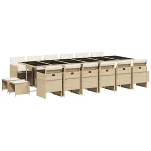 vidaXL Ensemble à manger de jardin et coussins 17 pcs beige pas cher