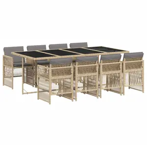 vidaXL 9-delige Tuinset met kussens poly rattan gemengd beige3210924 pas cher