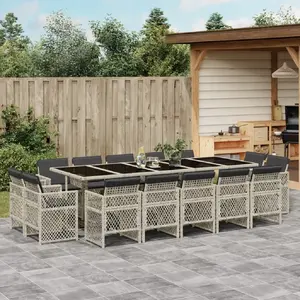 vidaXL Ensemble à manger de jardin et coussins 15 pcs gris clair rotin pas cher