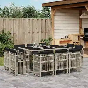 vidaXL Ensemble à manger de jardin 11pcs avec coussins gris poly rotin pas cher