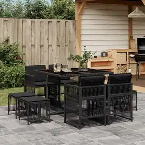 vidaXL Ensemble à manger de jardin 9pcs coussins noir résine tressée pas cher