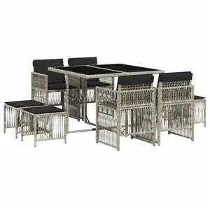 vidaXL Ensemble à manger de jardin et coussins 9 pcs gris clair rotin pas cher