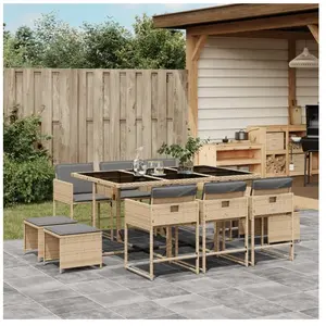 vidaXL Ensemble à manger de jardin et coussins 11 pcs mélange beige pas cher