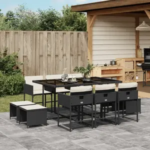 vidaXL Ensemble à manger de jardin 11 pcs coussins noir résine tressée pas cher