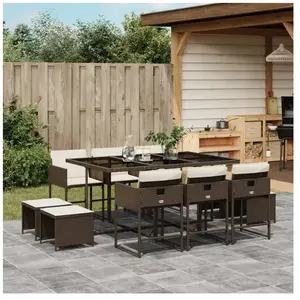 vidaXL Ensemble à manger de jardin et coussins 11 pcs marron rotin pas cher