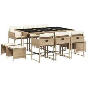 vidaXL Ensemble à manger de jardin et coussins 11 pcs beige poly rotin pas cher