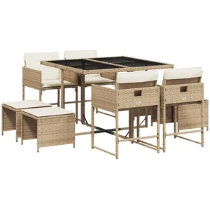 vidaXL Ensemble à manger de jardin et coussins 9 pcs beige Poly rotin pas cher