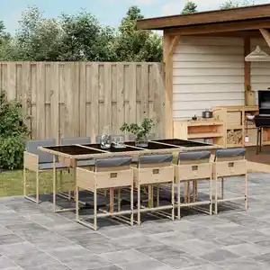 vidaXL Ensemble à manger de jardin et coussins 9 pcs mélange beige pas cher