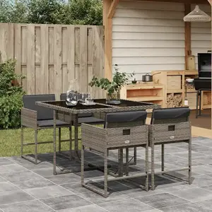Vidaxl ensemble à manger de jardin 5 pcs coussins gris résine tressée pas cher