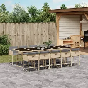 vidaXL Ensemble à manger de jardin et coussins 11 pcs mélange beige pas cher