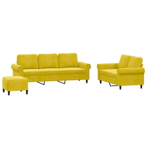 vidaXL Ensemble de canapés 3 pcs avec coussins Jaune Velours pas cher