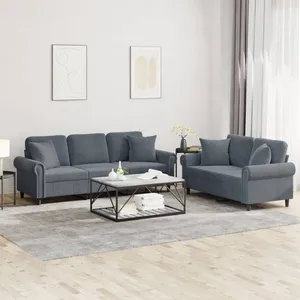 vidaXL Ensemble de canapés 2 pcs avec coussins gris foncé velours pas cher