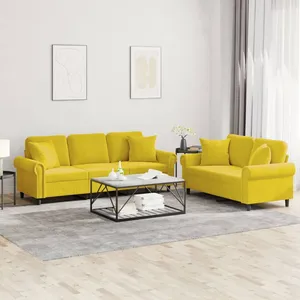 vidaXL Ensemble de canapés 2 pcs avec coussins jaune velours pas cher