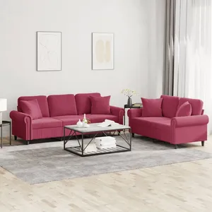 vidaXL Ensemble de canapés 2 pcs avec coussins rouge bordeaux velours pas cher