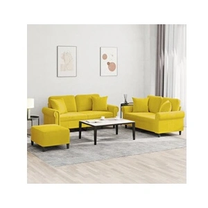 vidaXL Ensemble de canapés 3 pcs avec coussins jaune velours pas cher