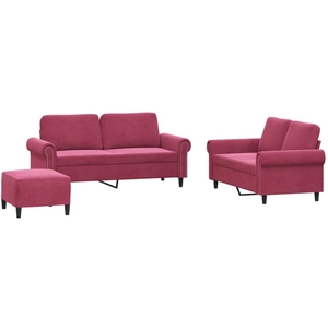 vidaXL Ensemble de canapés 3 pcs avec coussins rouge bordeaux velours pas cher