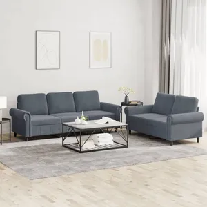 vidaXL Ensemble de canapés 2 pcs avec coussins Gris foncé Velours pas cher