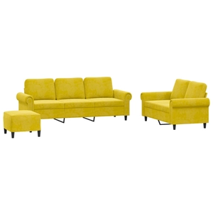 vidaXL Ensemble de canapés 3 pcs avec coussins jaune velours pas cher