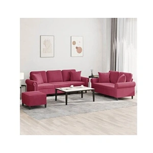 vidaXL Ensemble de canapés 3 pcs avec coussins rouge bordeaux velours pas cher