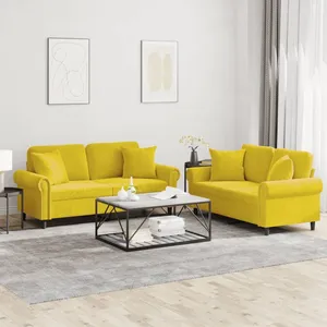 vidaXL Ensemble de canapés 2 pcs avec coussins jaune velours pas cher