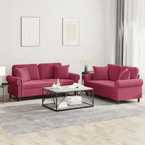 vidaXL Ensemble de canapés 2 pcs avec coussins rouge bordeaux velours pas cher