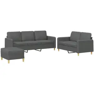 vidaXL Ensemble de canapés 3 pcs avec coussins Gris foncé Tissu pas cher