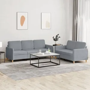 vidaXL Ensemble de canapés 2 pcs avec coussins Gris clair Tissu pas cher