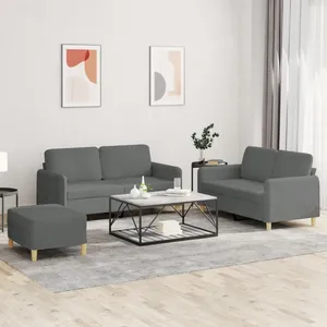 vidaXL Ensemble de canapés 3 pcs avec coussins Gris foncé Tissu pas cher