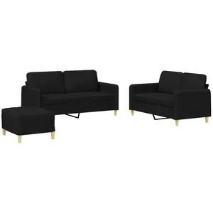 vidaXL Ensemble de canapés 3 pcs avec coussins Noir Tissu pas cher