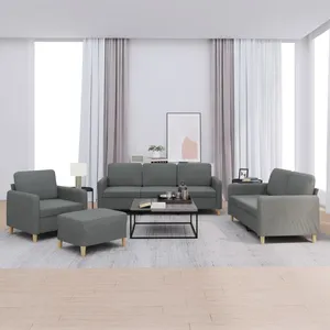 vidaXL Ensemble de canapés 4 pcs avec coussins Gris foncé Tissu pas cher