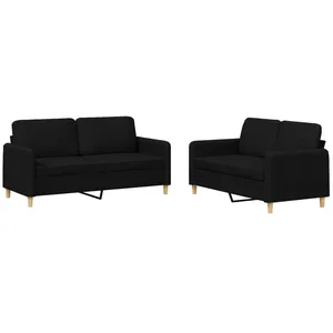 vidaXL Ensemble de canapés 2 pcs avec coussins Noir Tissu pas cher