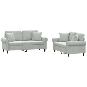 vidaXL Ensemble de canapés 2 pcs avec coussins gris clair velours pas cher