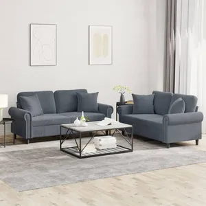 vidaXL Ensemble de canapés 2 pcs avec coussins gris foncé velours pas cher